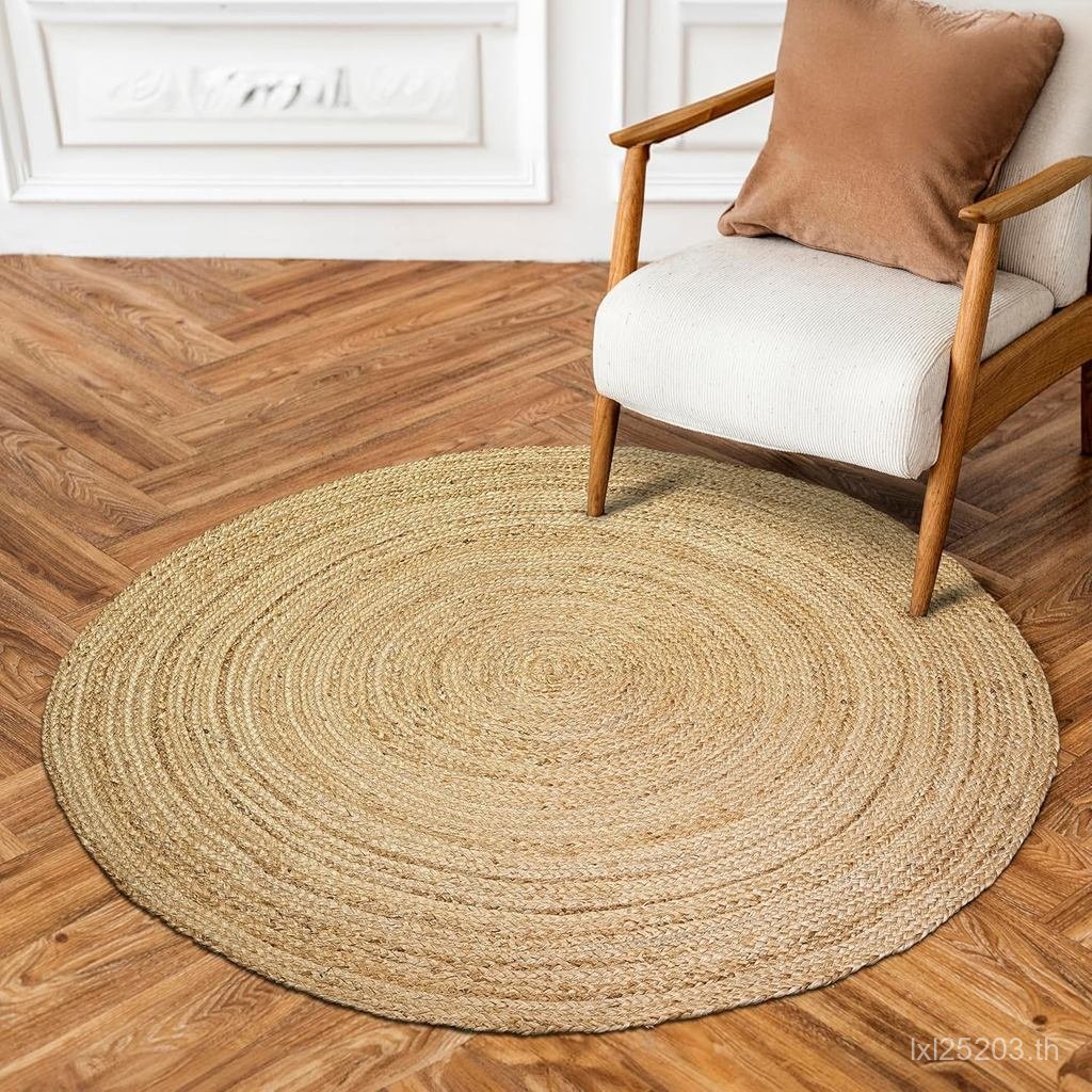 HUAHOO Jute Rug - Natural Hand Woven Jute Area Rug, 2' Round Rugs for Outdoor and Indoor, Farmhouse 