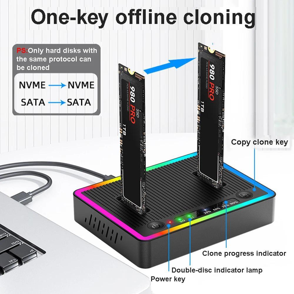 M.2 NVMe/SATA Dual-Bay Hard Drive Docking Station Offline Clone Hard Disk M.2 SSD Duplicator USB3.2 GEN2 SSD อะแดปเตอร์ Enclosure