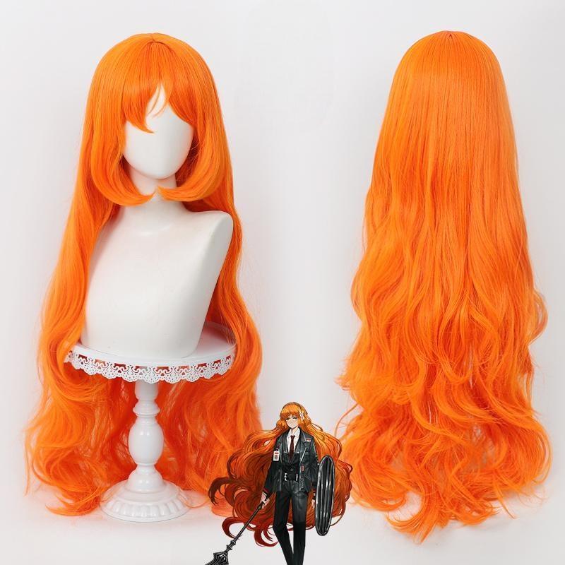 Limbus Company Ishmael Cosplay Wig Long Curly Orange Hair with Scalp Top