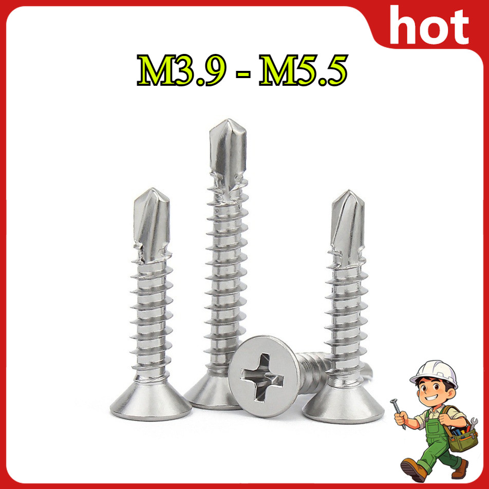 สกรูหัวเตเปอร์ปลายสว่าน แฉก F+ สแตนเลส 304 Flat Head Self Drilling Screw Phillip SUS304 M3.9/M4.2/M4