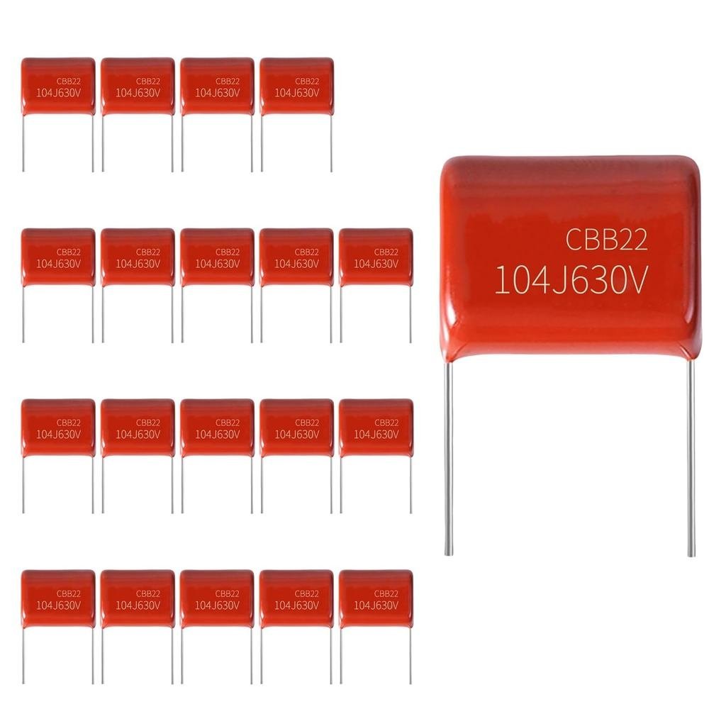 20-Pack 630V 104J Premium Quality Metallized Polypropylene Film Capacitors, P10 CBB21/CBB22 100000pF
