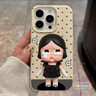 เคสไอโฟน ลายเด็กสาวปากบุ๋มร้องไห้ จุดโป้ลคดสีดำ น่ารัก Phone Case for iPhone 16 11 15 14 13 12 12pm 13pm 14plus 15plus