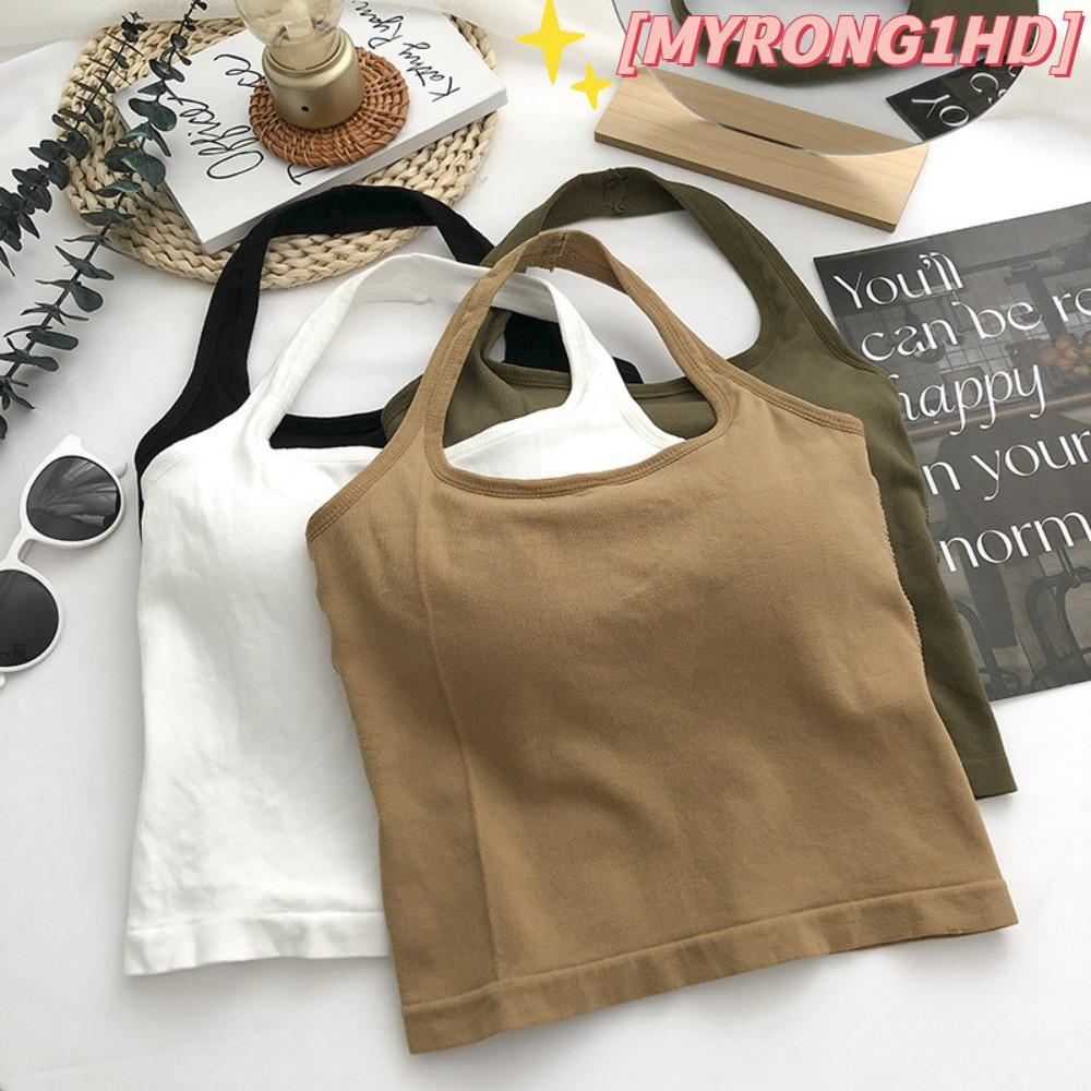 MYRONG1HD เสื้อกล้ามเชือกแขวนคอ, เสื้อกั๊ก Polyamide แขนกุดสายคล้องคอ, แขวนคอแขนกุด Halter Top ผู้หญ