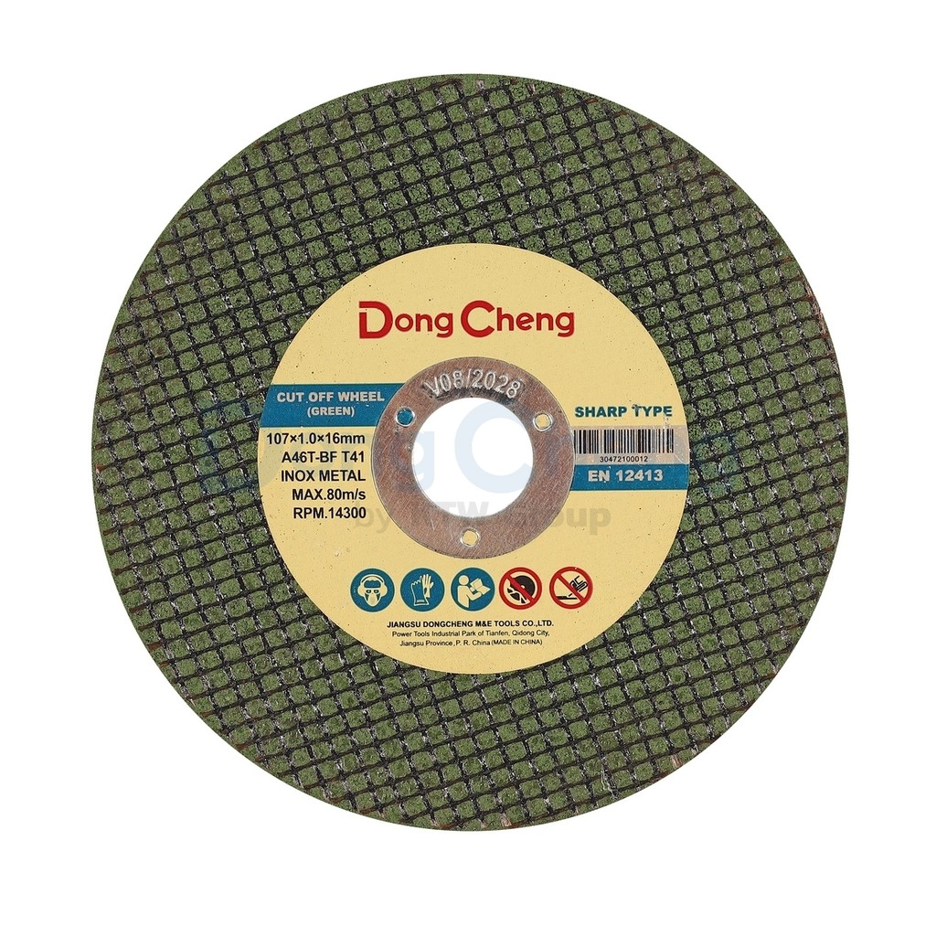 DONG CHENG แผ่นตัดเหล็ก ขนาด 4"X 1 มม. บาง(107X1.0X16MM) รหัสสินค้า : 30472100012 สีเขียว วัสดุ : A4
