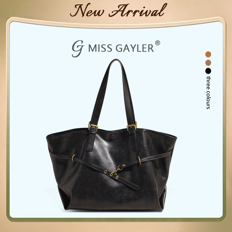 MISS GAYLER กระเป๋าโท้ทแบบมีตัวล็อค จุของได้เยอะ ดีไซน์วินเทจ เหมาะทำงานออฟฟิศและช้อปปิ้ง พร้อมส่งจากไทย