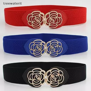เข็มขัดเอวยางยืดสีน้ำเงินแบบเรโทร มีลวดลายดอกไม้ ใช้ได้กับชุด party และการแต่งตัวทั่วไป