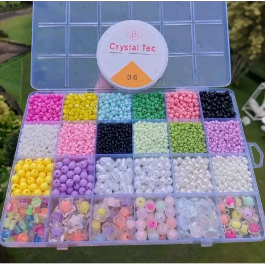 ลูกปัด DIY - ลูกปัดทราย Mote 8/o 3mm & 6/o 4mm + Topping Bead Set Box Package 24 ช่อง (ฟรีสตริงยืดหย