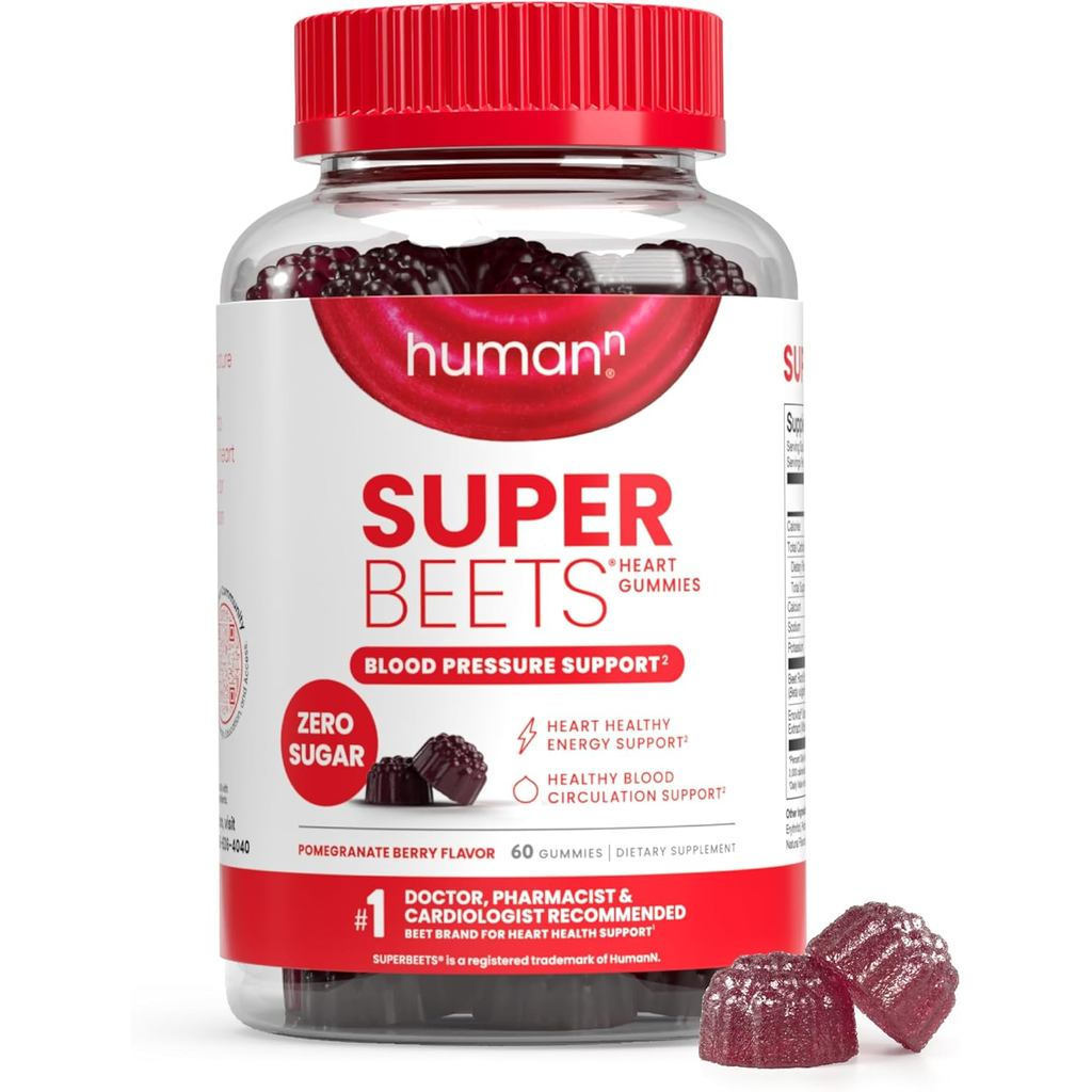 HumanN SuperBeets Heart Gummies - Beet Gummy with, Grape & Beetroot Powder, Sugar Free - รสเบอร์รี่ท