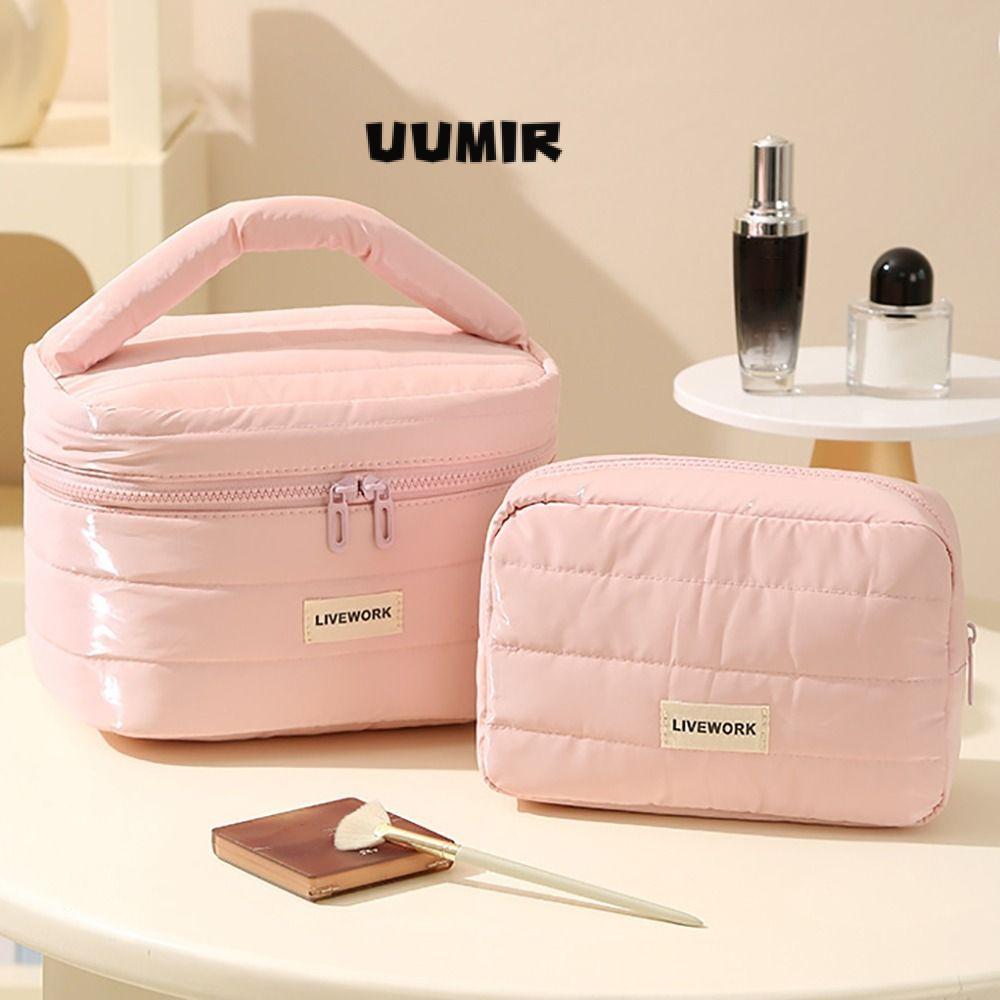 UUMIR กระเป๋าแต่งหน้า, กระเป๋าใส่อุปกรณ์อาบน้ําความจุขนาดใหญ่แบบหนา, กระเป๋าเก็บเครื่องสําอางกันกระแทกกันน้ําแบบพกพาเครื่องเขียน