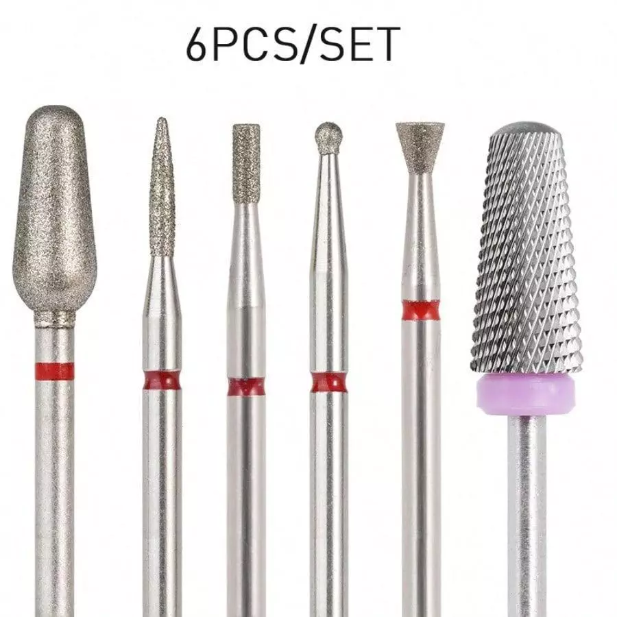 [6 ชิ้นเพชรเล็บเจาะบิตชุด] 6 ชิ้นเพชรเจาะเล็บชุด Bit, ทังสเตนเหล็กเล็บ Fil