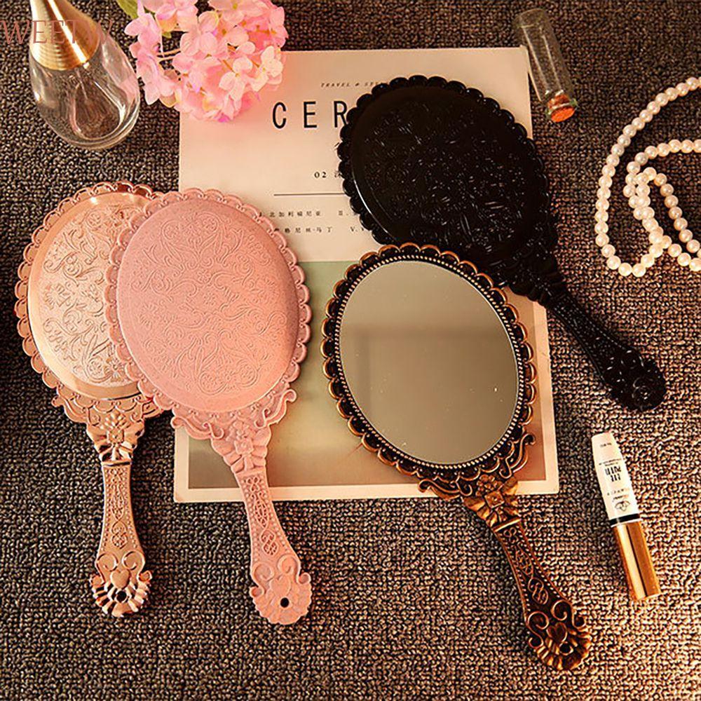 WEEKW Makeup Mirrors Portable Vintage Retro Handhold Mirrors