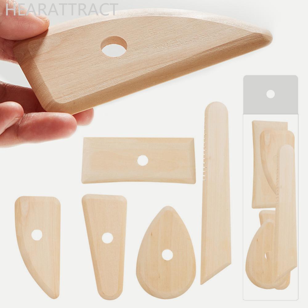 HEARATTRACT 5 ชิ้นไม้ Clay Sculpting ชุดเครื่องมือธรรมชาติ Handle เครื่องปั้นดินเผาแกะสลักชุดสําหรับ