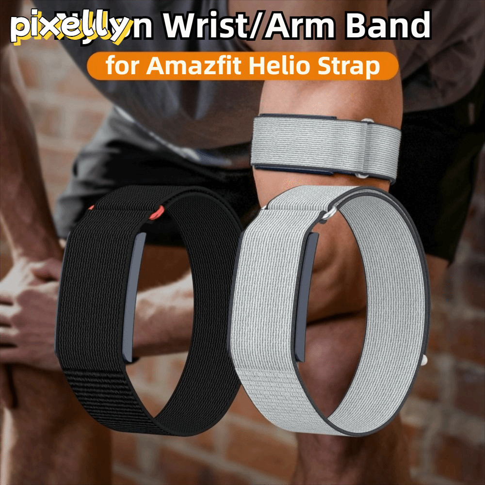 PIXELLY สายรัดฟิตเนส Tracker, สายรัดกีฬาระบายอากาศแบบปรับได้ Bicep, สายรัดข้อมือทดแทนแบบห่วงไนลอนสําหรับสาย Amazfit Helio