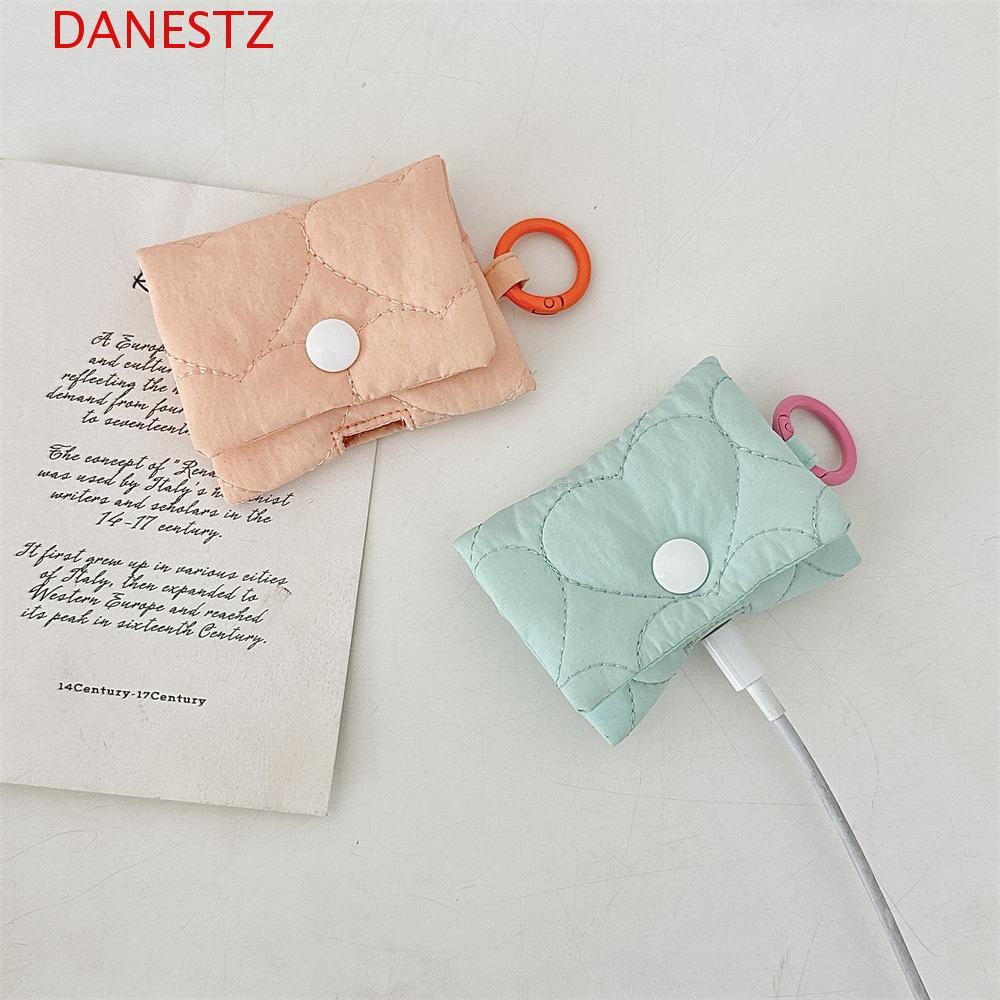 DANESTZ Heart Headphone Bag, Balletcore Korean Style Headphone Storage Bag, Cute Candy Color Soft Bl