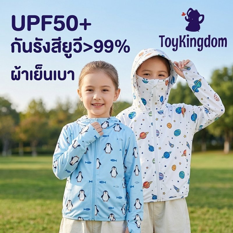 เสื้อกันแดดเด็ก ป้องกันรังสียูวี UPF50+ มีหมวก โพลีเอสเตอร์ ระบายอากาศ เย็น เบา สำหรับเด็กเล็ก 4-6