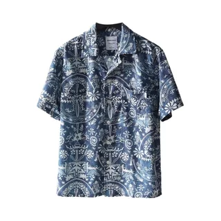 เสื้อวินเทจแขนสั้นผู้ชาย อารมณ์คิวบาทรงค์อเมริกัน ใส่สบายเหมาะกับอากาศร้อน