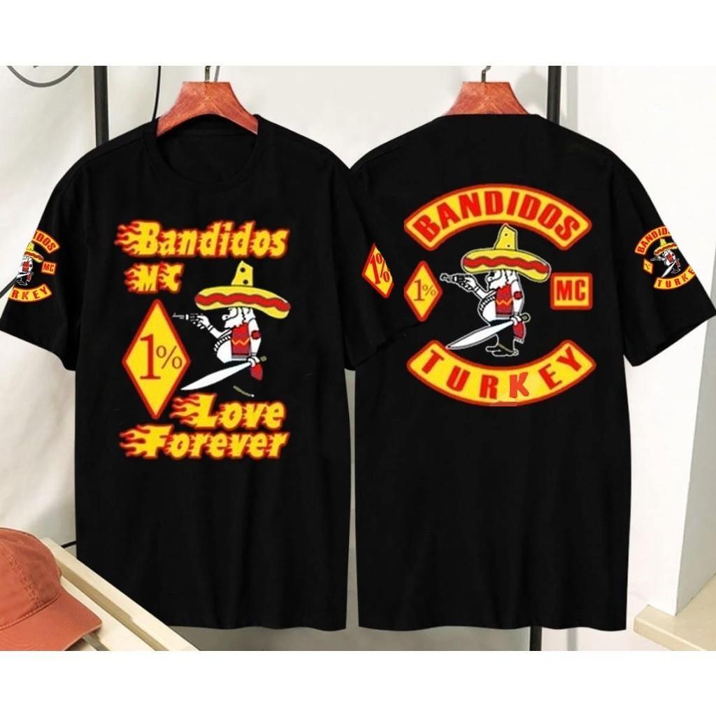 ใหม่! เสื้อยืดโอเวอร์ไซส์ ผ้าฝ้าย ลาย Bandidos MC Love Forever สีดำ สไตล์แฟชั่นฤดูร้อน