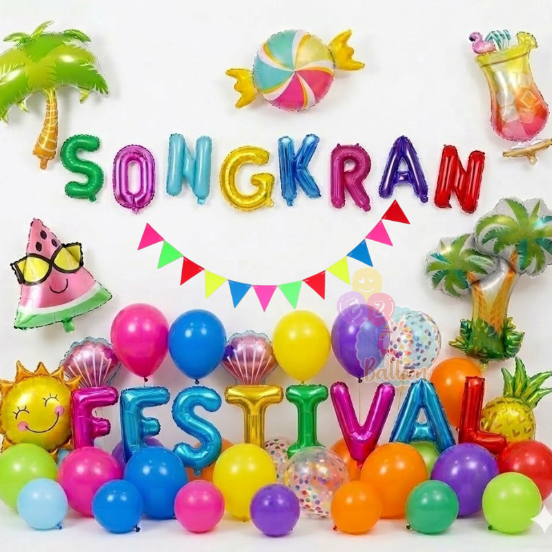 (ร้านไทย)ฟอยตัวอักษรSONGKRAN วันสงกรานต์ สำหรับจัดปาร์ตี้วันหยุด