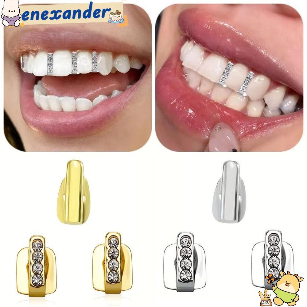 Grillz 3 ชิ้น ลายเสี้ยนวาว เพชรสังเคราะห์ เครื่องประดับฟันสำหรับทั้งผู้หญิงและผู้ชาย