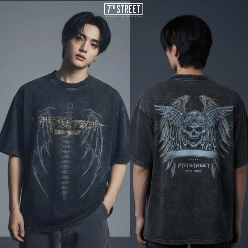 7th Street Oversize Vintage (สกรีน2หน้า) ผ้าCotton Comb ฟอกซีดสไตล์วินเทจ ฟอกแบบตัวต่อตัวขึ้นริ้วตามตะเข็บฟอกจากเสื้อ...