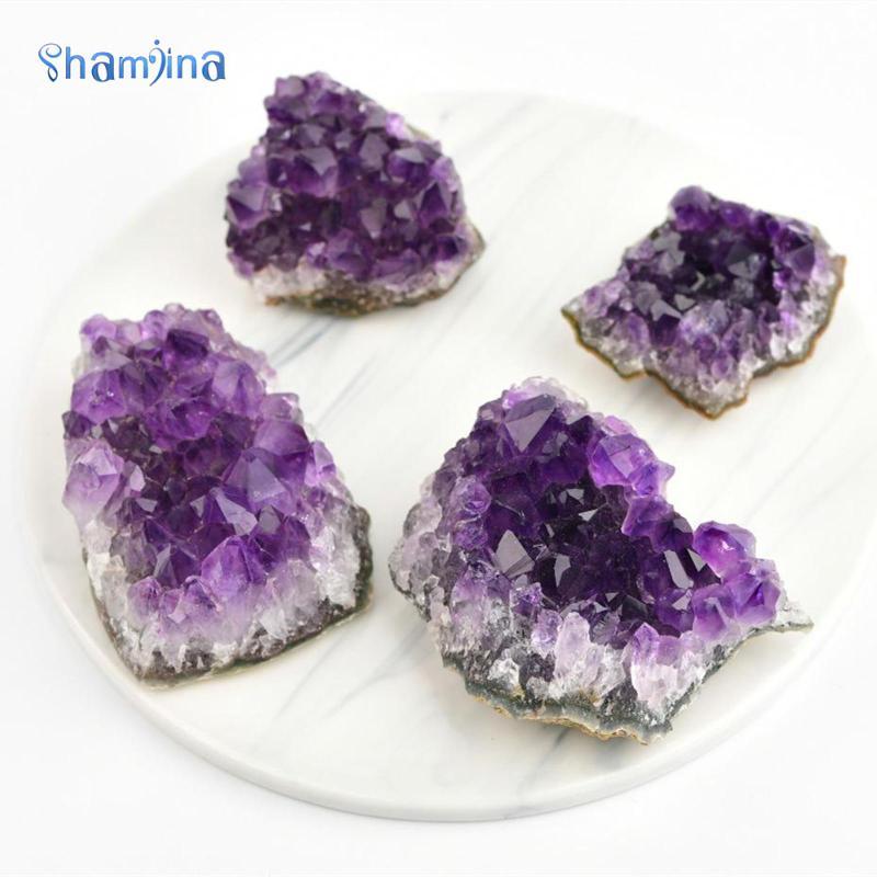 [Shamjina] ของแท้ธรรมชาติ Amethyst Cluster Quartz Geode เชิงเทียนสําหรับตกแต่งบ้าน Energy Balancing