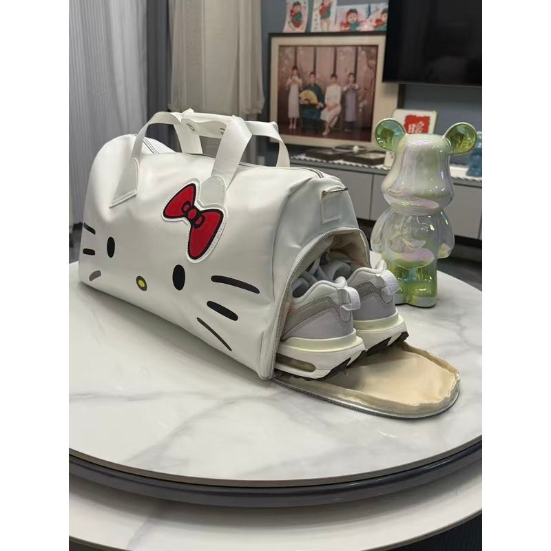 HelloKitty การ์ตูนน่ารักไหล่เดียวเคธี่แบบพกพาโบว์ยิมกระเป๋ากระเป๋าเดินทางแนวทแยง