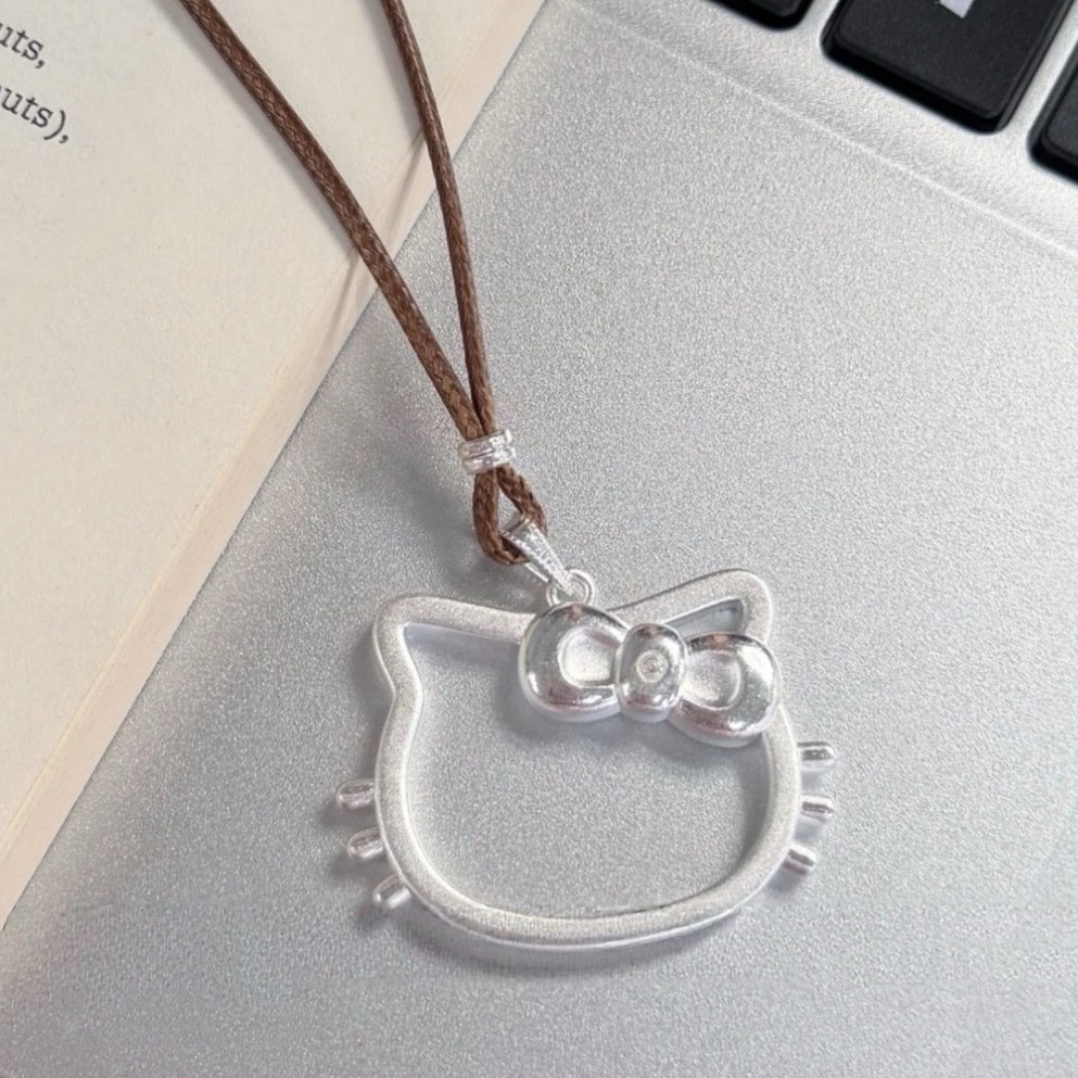 Silver Art Jewelry hellokitty Big Pendant Pure Silver 999 Hollow kt Cat Cute kitty Cat Fine Necklace