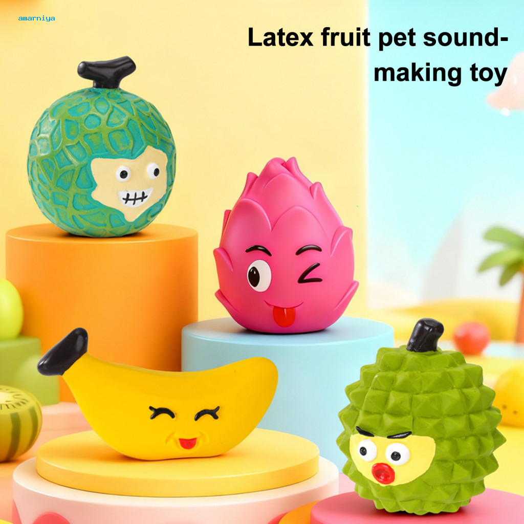 AMAR Latex Fruit Dog Chew Toy – Squeaky การ์ตูน Melon Banana Dragon Fruit Durian Interactive Teethin
