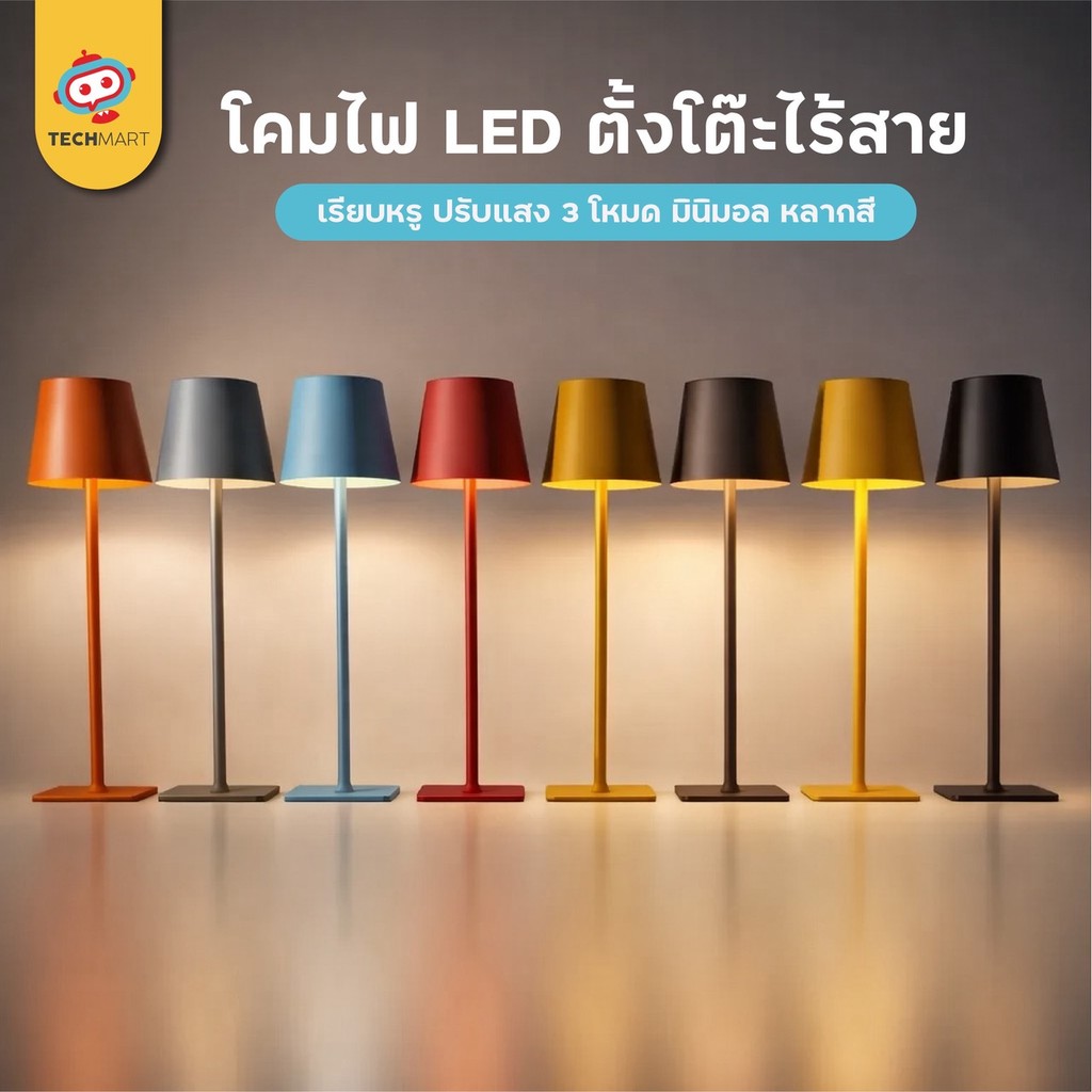 โคมไฟตั้งโต๊ะรุ่น Baiyok - โคมไฟ LED ไฟมินิมอล ตกแต่งห้อง โต๊ะอาหาร แบบชาร์จ แถมสาย USB-C อ่านหนังสือ ได้