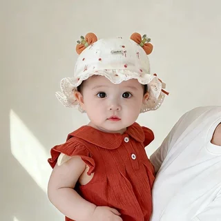 หมวกเด็ก หมวกกันแดดเด็ก หมวกบักเก็ตเด็ก ลูกไม้ โบว์หวาน ปีกกว้าง ระบายอากาศ เด็กผู้หญิง