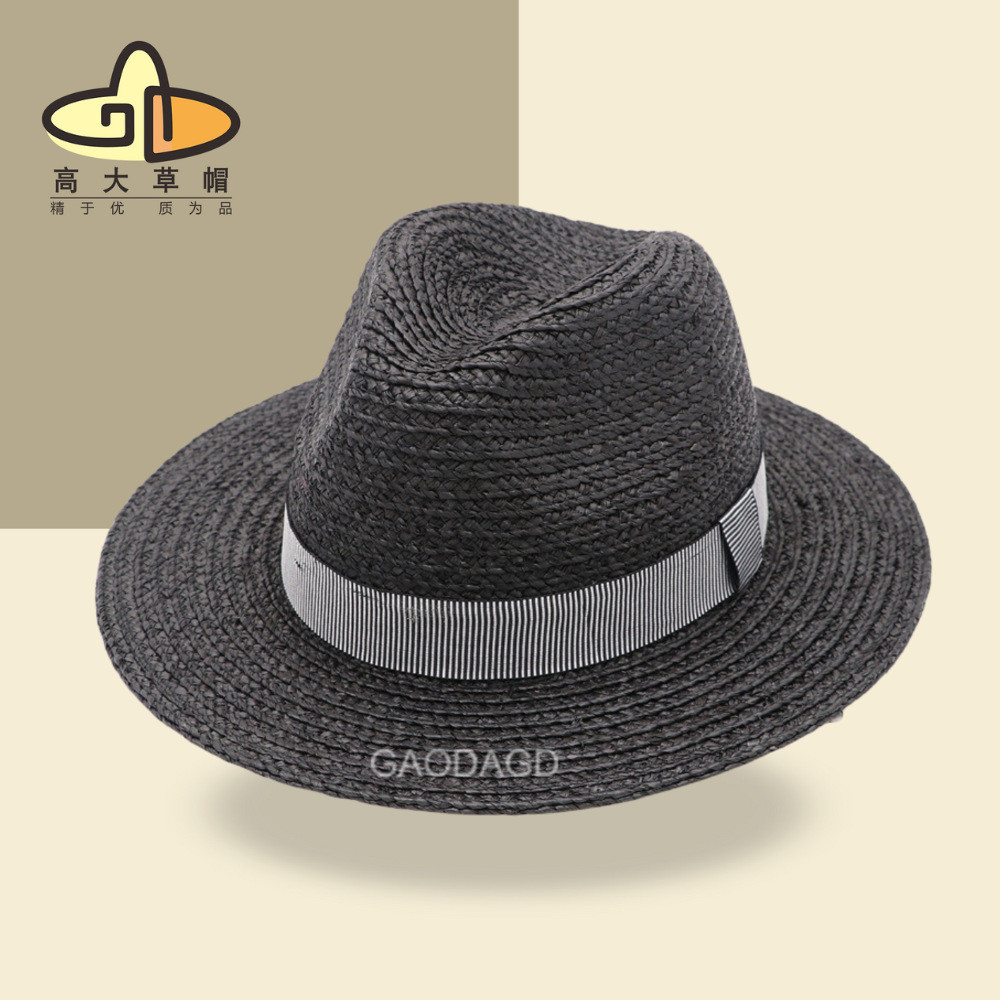 Spot Goods#Gentleman's Fedora Hat, Men's Sun Protection Raffia Straw Hat, Summer Large Head Circumfe