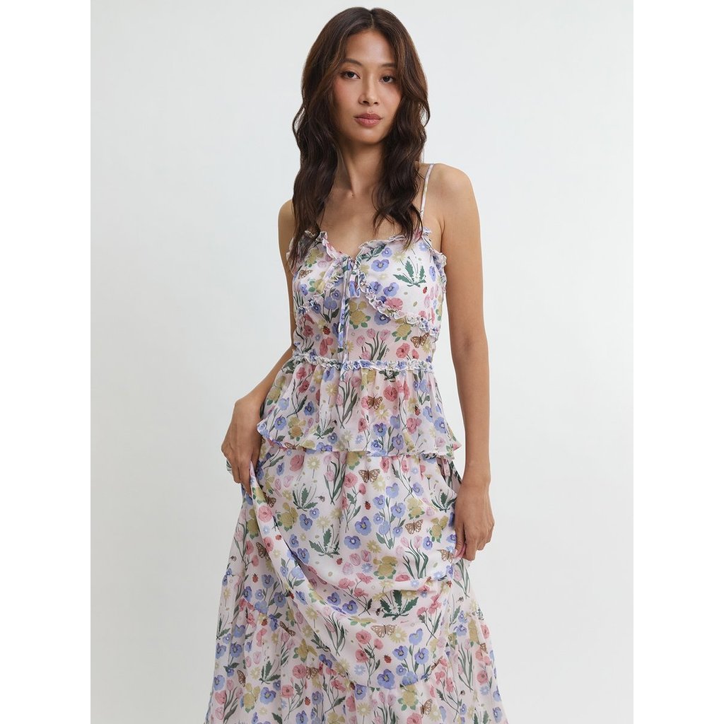 [Pomelo] เสื้อสายเดี่ยวระบายลายดอกไม้ / Floral Ruffle Peplum Cami Top