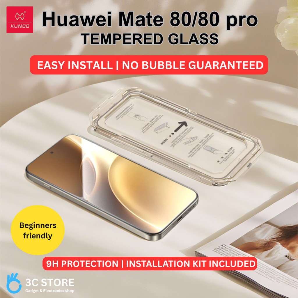 XUNDD Huawei Mate 80/80 Pro กระจกนิรภัยพร้อมชุดติดตั้งติดตั้งง่ายไม่มีฟอง 9H ป้องกันรอยขีดข่วน