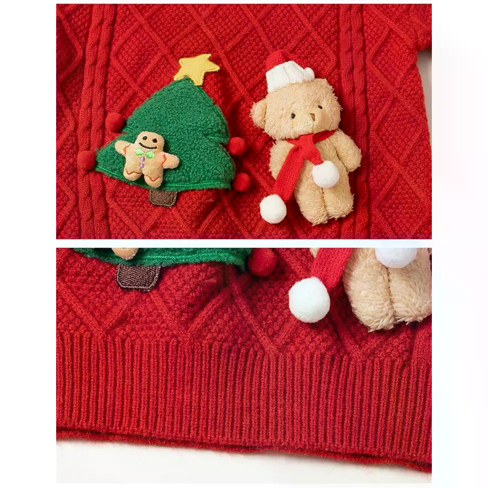 เสื้อคาร์ดิแกนรอบคอดีเทลถักสำหรับหนุ่มสาged ฤดูหนาวและคริสต์มาส