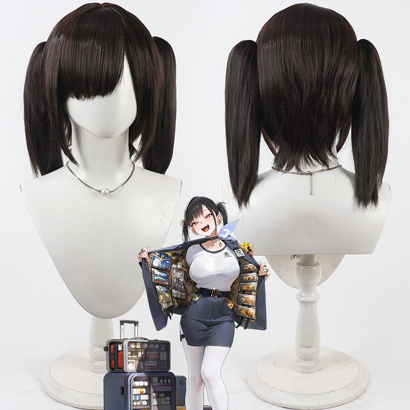 NIKKE The Goddess of Victory Sora Cosplay Wig Realistic Scalp Detachable Ponytail Dark Brown Heat Re