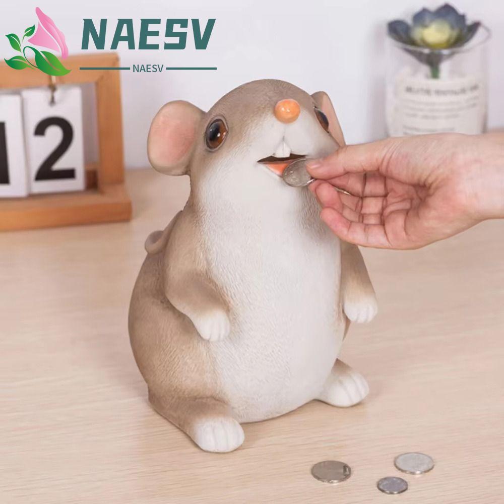 กล่องประหยัด NAESV,การ์ตูนเมาส์กระปุกออมสินเงินธนาคาร,ปีหนูของขวัญเด็กสัตว์ประติมากรรมยางกล่องประหยัดเหรียญตกแต่งห้อง