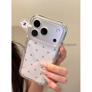 Caseon โปร่งใสใสกระพริบเพชรกรอบสูงขึ้นเลนส์ป้องกันที่เรียบง่ายน่ารักที่มีสีสันดาวกรงเล็บขนาดเล็กเหมาะสําหรับ ไอโฟน17โปรแม็กซ์16โทรศัพท์มือถือป้องกันกรณี15รูปแบบใหม่17ดาวห้าแฉก