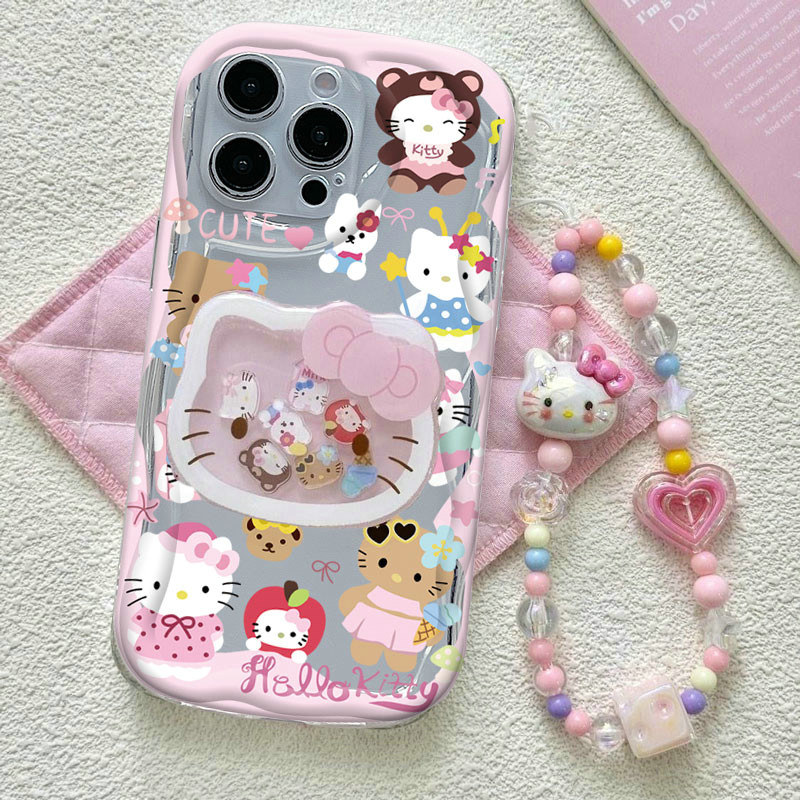 NY| เคสสำหรับ OPPO A5 A6 Pro A5X Reno 13 14 Pro 11F 12F 13F 14F ‌การ์ตูนคิตตี้ ขนาดเล็ก KT ขายึด ป้อ