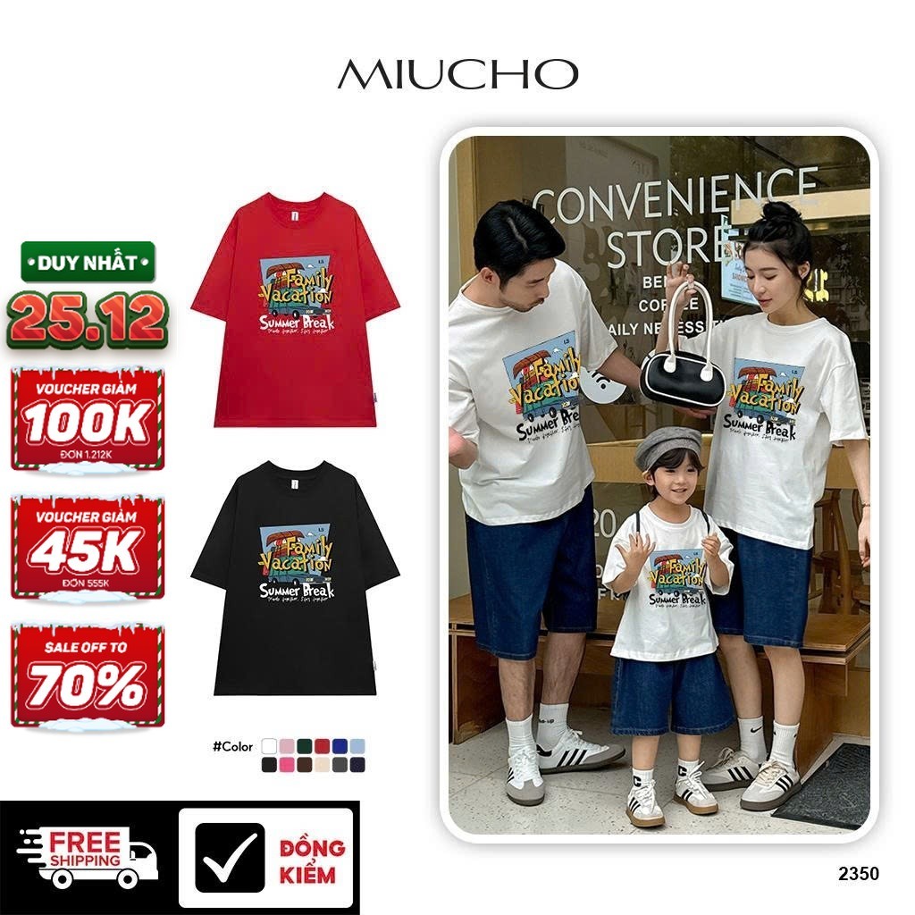 ATD2350 Miucho เสื้อยืดแม่และเด็กทรงหลวมสุดชิค ผ้าคอตตอนยืดนุ่มโปร่งพิมพ์ลายผสม