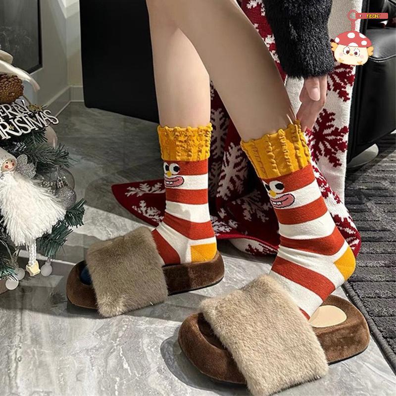 [IAQC] Creative Funny Cute French Fries Rainbow Socks Mid-Tube Socks Pile Socks ถุงเท้าผู้หญิงถุงเท้