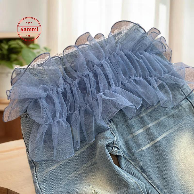 Sammi ใหม่ตาข่ายลูกไม้มินิกระโปรง Ruffles Y2K Streetwear Ruched กระโปรง Harajuku ดูผ่านเอวจีบกระโปรง