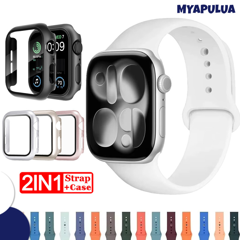 กระจกนิรภัย PC กรณีสายรัดยาง for IWatch Ultra 3 2 Series 11 10 9 8 7 6 5 4 SE 3 2 49มม 46มม 45มม 44มม 42มม 41มม 40 38มม