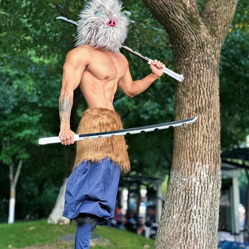 เครื่องแต่งกายcosplay InosukeจากDemon Slayer สไตล์หมู สำหรับHalloweenและงานคอสเพลย์