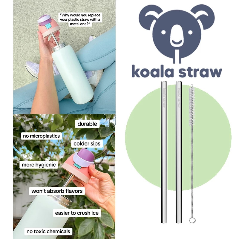 Owala หลอดทดแทน 2-Pack - หลอดจิบสแตนเลส 304 พร้อมแปรงสําหรับ 24oz & 32oz FreeSip Tumblers, เครื่องล้