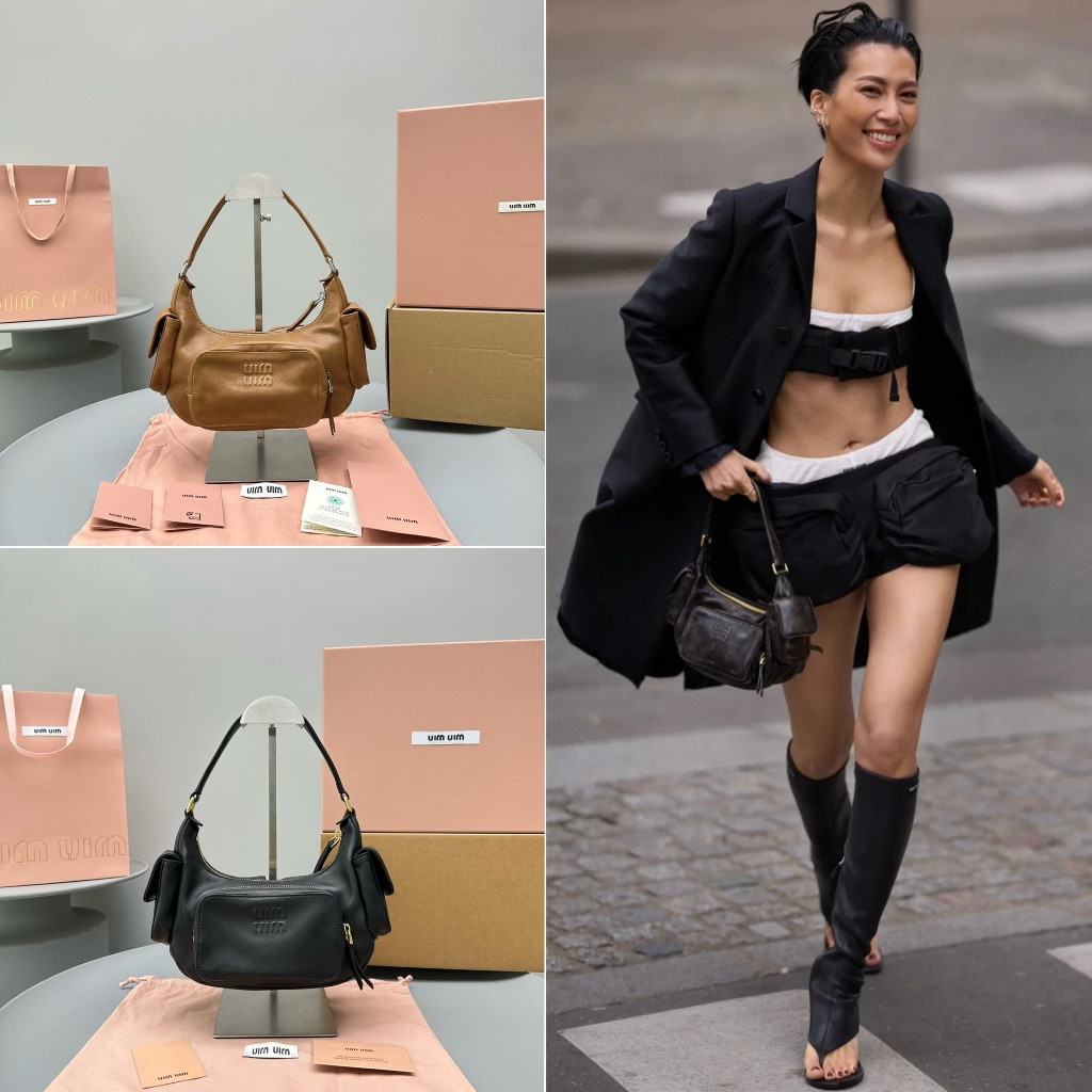 Pre order ราคา9100 M1U 5539 กระเป๋าถือ กระเป๋าสะพายข้าง หนังแท้ SZ21*6*12CM กระเป๋าใต้วงแขน กระเป๋าโ