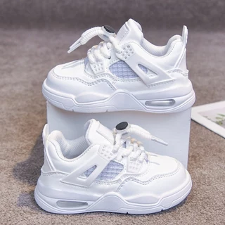 SUGE พร้อมส่ง รองเท้าผ้าใบเด็กสีขาว สไตล์เกาหลี พื้นนุ่ม สวมสบาย เหมาะกับเด็กผู้ชายและเด็กผู้หญิง