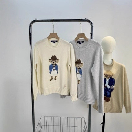 V9ZQ R1VV New Western Denim Ragdoll Bear Embroidery Versatile Crew Neck Long Sleeve Sweater