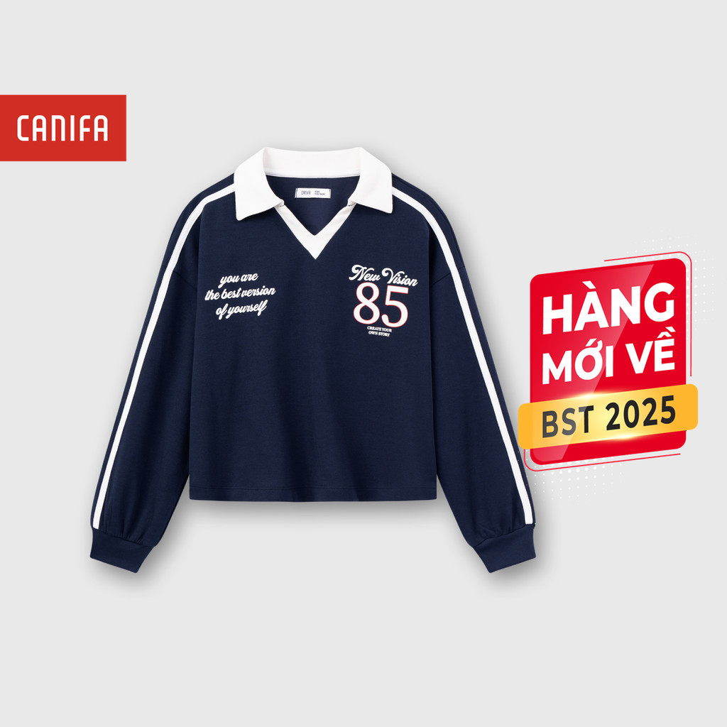 CANIFA เสื้อโปโลเด็กผู้หญิงแขนยาวและคอปกพิมพ์ลาย 1TP25C003