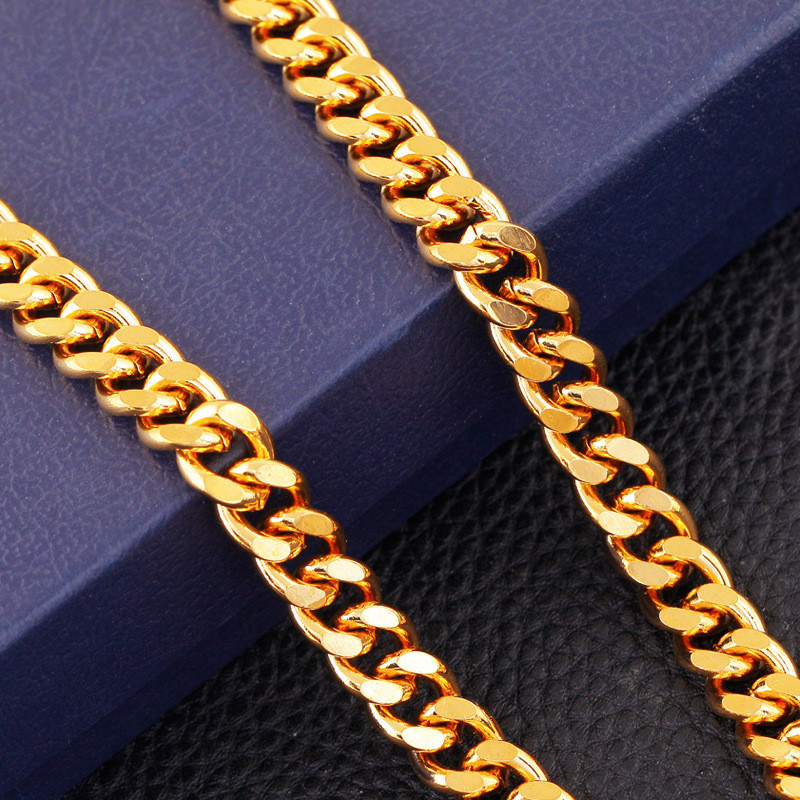 Geometric Tank Chain Cuban Chain สร้อยคอหนาผู้ชายผู้หญิงอุปกรณ์เสริม 18K Gold-Plated Chain B3YS