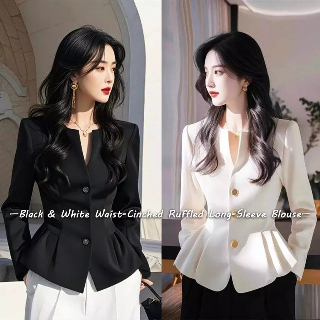 Chili Koko เสื้อเชิ้ตผู้หญิงใหม่ ขายดี หรูหราเบา ไม่ซ้ำใคร สไตล์ฝรั่งเศส เสื้อแจ็คเก็ตสั้นสีดำ ชายกระโปรงระบาย 99315